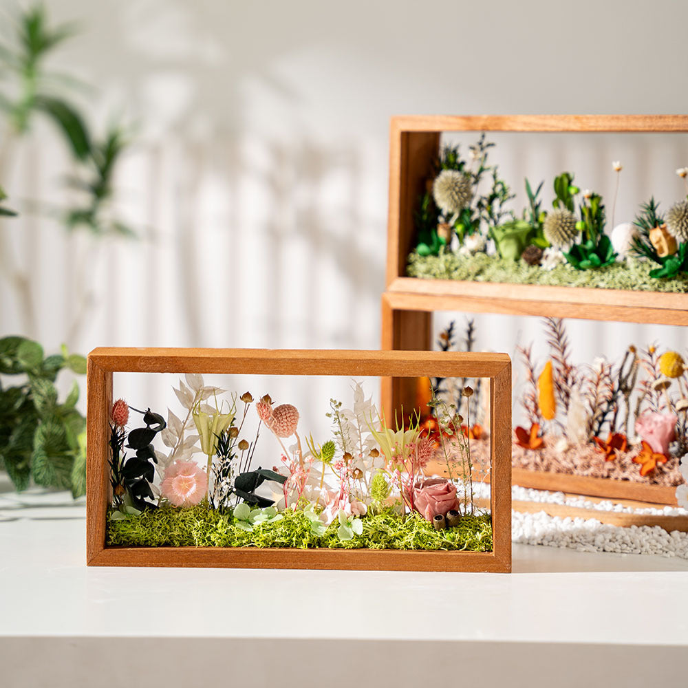 Complete Solid Wood Photo Frame Craft Kit with Preserved Dried Flowers - Round Vertical Assembly, Easy-to-Follow Instructions for Handmade Keepsake Frames, Home Decor & Team Building Activities, Durable Wood Material for Long-Lasting Display