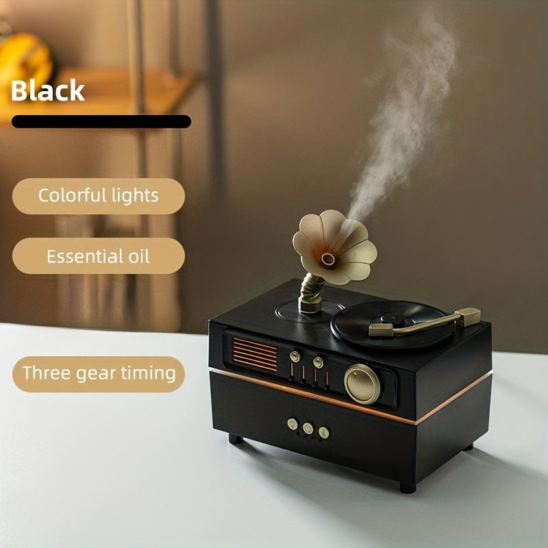 Introducing The 2025 Vintage USB Humidifier Featuring a Rotating Record Player Design And Aromatherapy Capabilities, Equipped with a 5.41oz Water Tank And a Timer That Can Be Set for 2 to 8 Hours - Ideal for Use at Home, in The Office