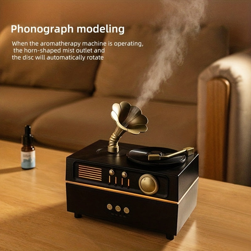 Introducing The 2025 Vintage USB Humidifier Featuring a Rotating Record Player Design And Aromatherapy Capabilities, Equipped with a 5.41oz Water Tank And a Timer That Can Be Set for 2 to 8 Hours - Ideal for Use at Home, in The Office