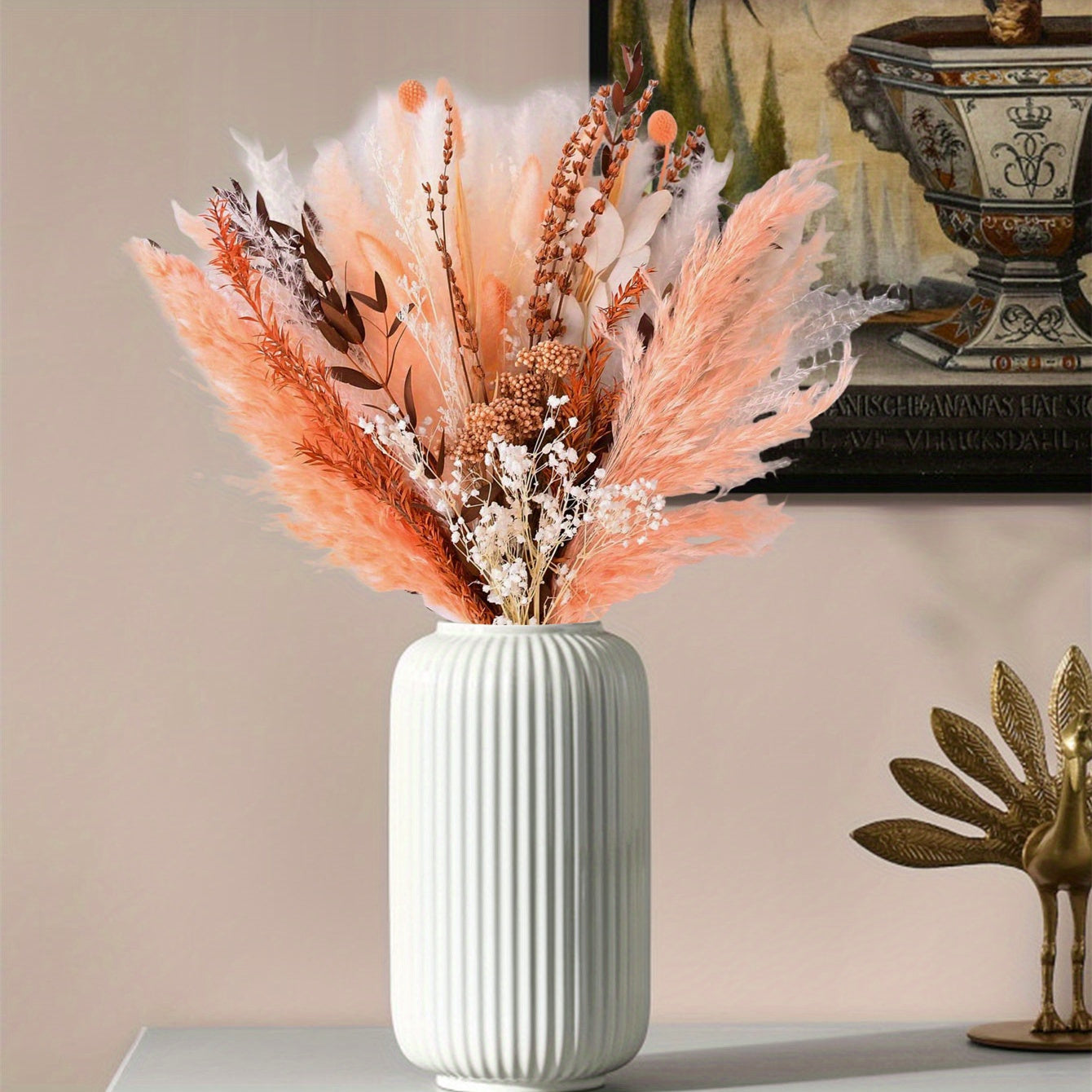 Natural Dried Pampas Grass Bouquet, Boho Home Decor Bouquet, Pink Pampas Grass Decor, Dried Floral Arrangement for Home Wedding Table Centerpiece Decorations