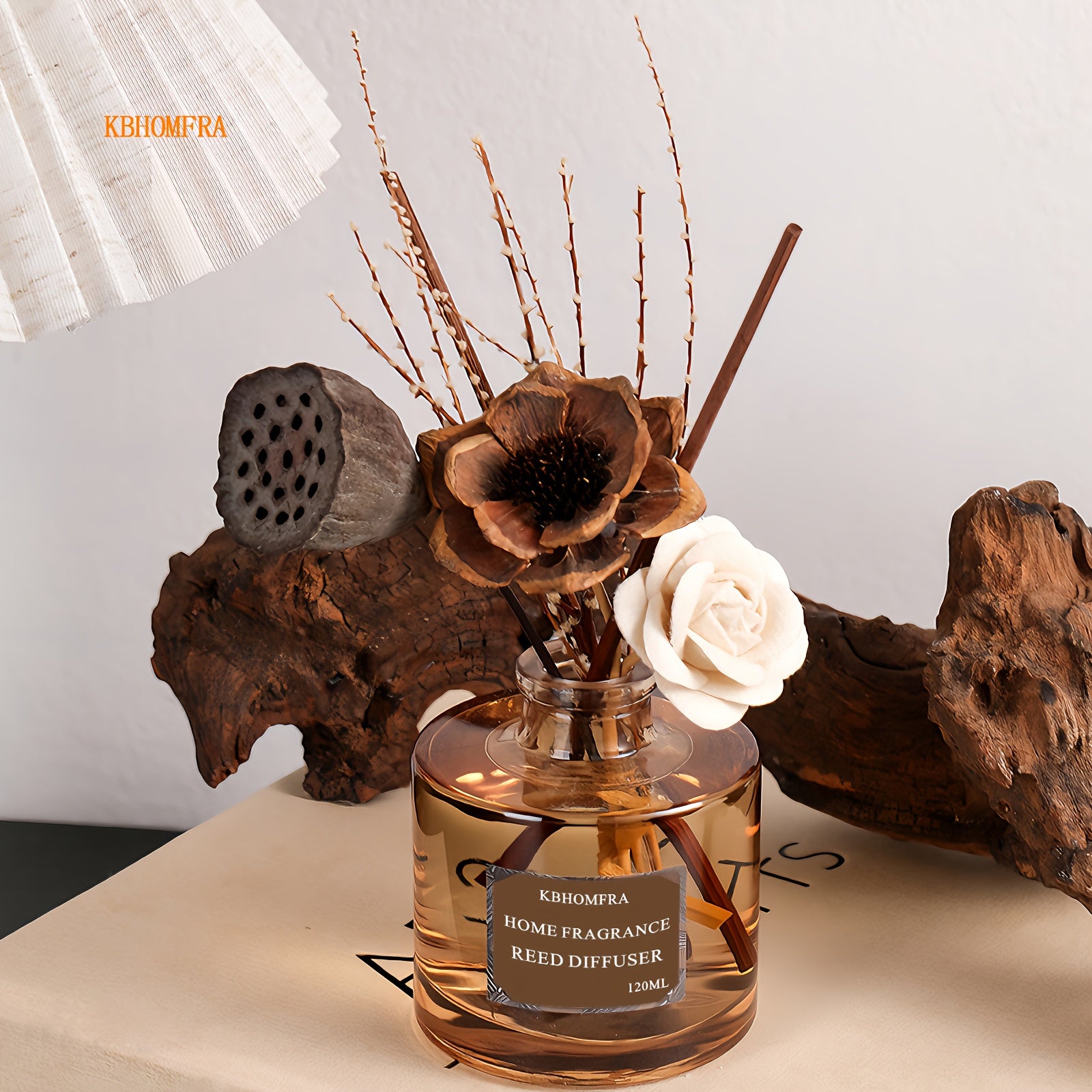 KBHOMFRA Reed Diffuser Jasmine Cedar Sandalwood Scent Fall Diffusers with Dried Flowers Diffuser Sticks 4.06oz Essential Oil 90 Days Long-lasting Fragrance for Livingroom, Bedroom And Bathroom.