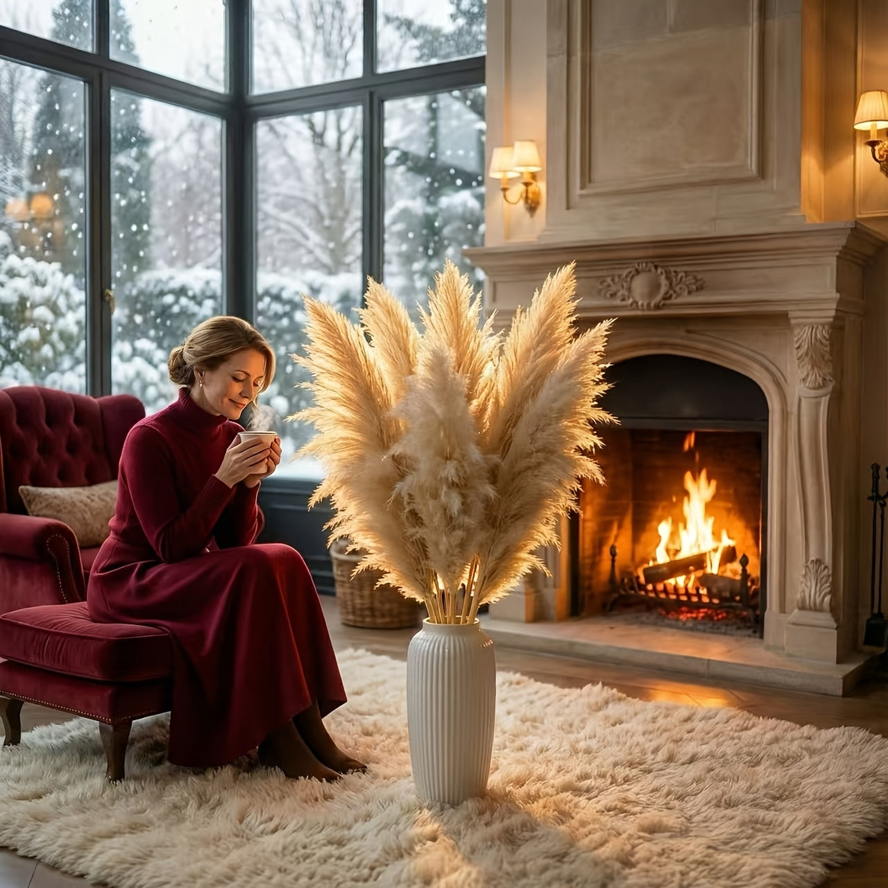 40-inch Pampas Grass, Dry Reed Flowers, And Fluffy, Tall Natural Dried Flower Home Decor Bouquet That Can Be Trimmed To Length As Needed. Bohemian-style Home Decor, Living Room Flooring Decoration, Country Style, Gardens, Weddings, Christmas Gifts