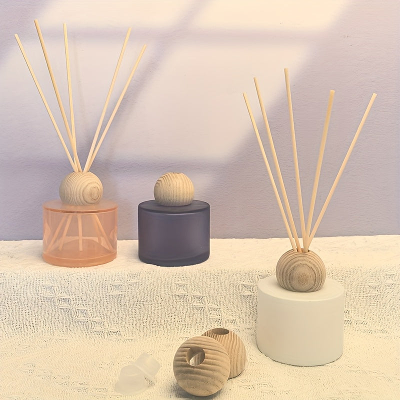 Rattan Reed Diffuser Refill Bottle with Wooden Lid, Glass Container for Essential Oils, Perfume, and Aromatherapy Decor