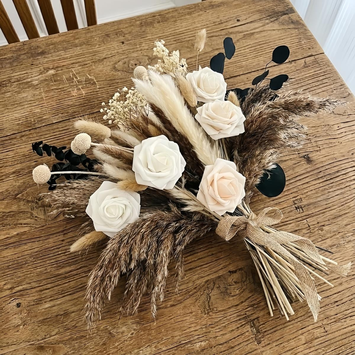 Natural Dried Pampas Grass Bouquet with Bunny Tail Flowers - Artificial Boho Wedding & Home Decor, Reed Grass Arrangement, Low Maintenance Dried Flower Centerpiece for Parties, Rustic Bohemian for - Display