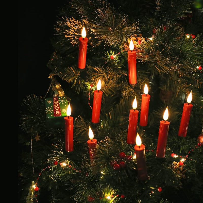 Christmas Tree Clip - on Taper Candles with 3D Flickering Flame, Battery Operated, Timer Remote - Ideal for Holiday Decor