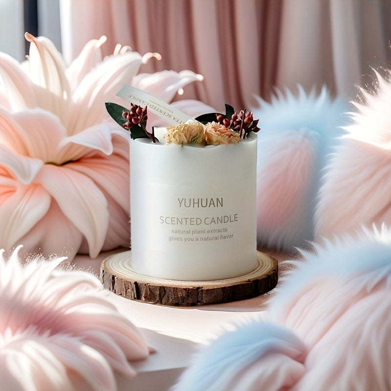 1pc, 9.5oz, Premium Floral Dry Flower Candle Floral Candle Decoration Soy Wax Home Fragrance Gift With Hand Gift, Suitable For Weddings, Anniversaries, Holiday Celebrations, Home Decoration, Valentine'S Day Gifts. Ladies' Gifts