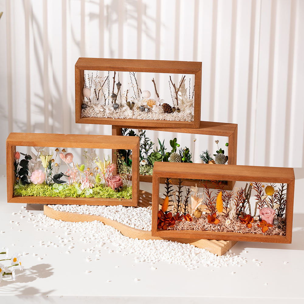 Complete Solid Wood Photo Frame Craft Kit with Preserved Dried Flowers - Round Vertical Assembly, Easy-to-Follow Instructions for Handmade Keepsake Frames, Home Decor & Team Building Activities, Durable Wood Material for Long-Lasting Display