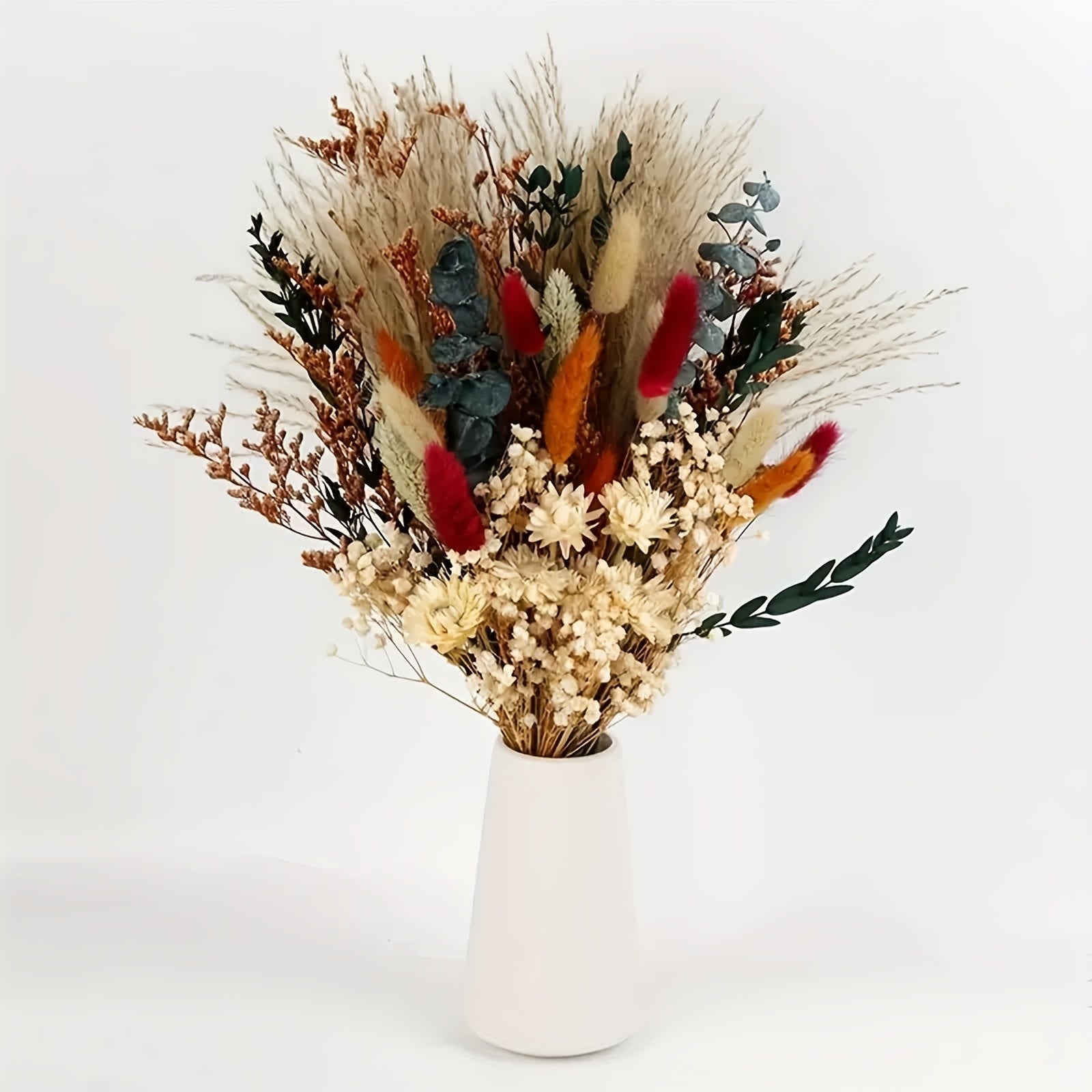 55pcs Bohemian Style Dried Flower Bouquet, Pampas Grass, Eucalyptus, and Rabbit Tail Dried Plants - Ideal for Wedding Table Decor, Bridal Bouquets, Valentine's Day, Fall, Halloween, Easter, and Thanksgiving