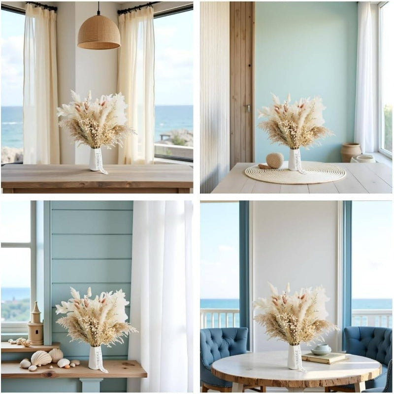 17'' Tall Dried Flower Bouquet - Natural & Brown Boho Floral Arrangement with Pampas Grass, Bunny Tails & ' Breath - Rustic Wedding Centerpiece, Home Decor in, Golden & Brown Tones - Low Maintenance Dried Flowers for Vase or No Vase Display