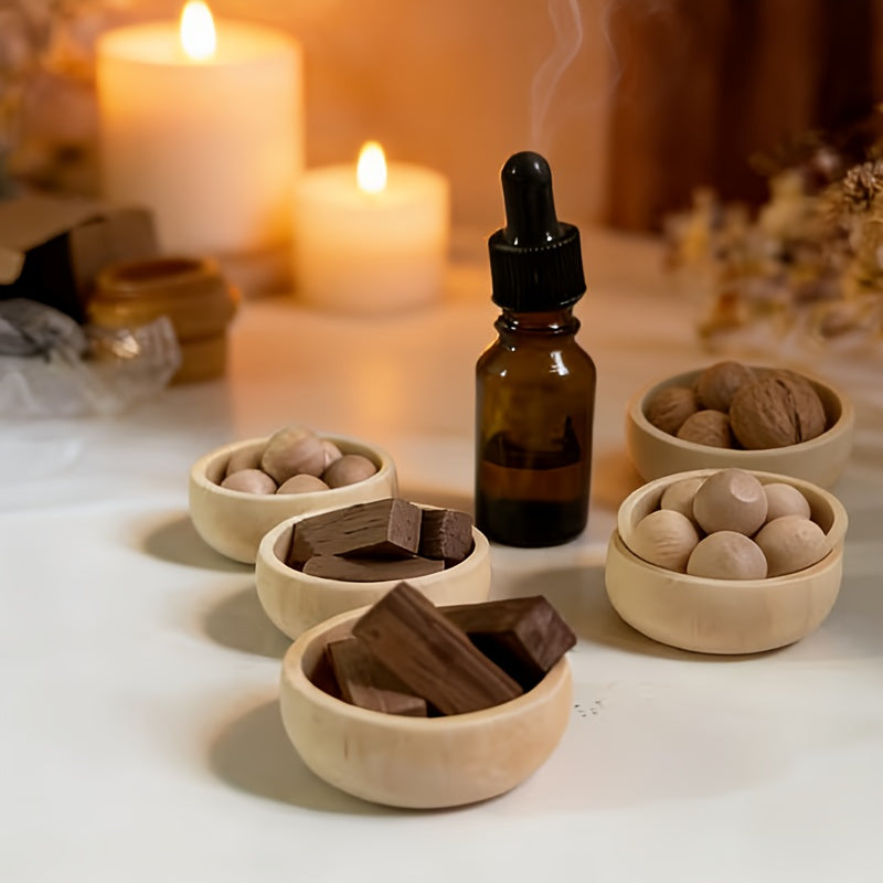 Mini Wooden Diffusion Bowl, Wooden Diffuser - Flameless Diffusion Wood, Suitable for Home, Car, and Office Decoration Essential Oil Diffuser - Long-lasting Evaporation, Elegant Wooden Diffuser