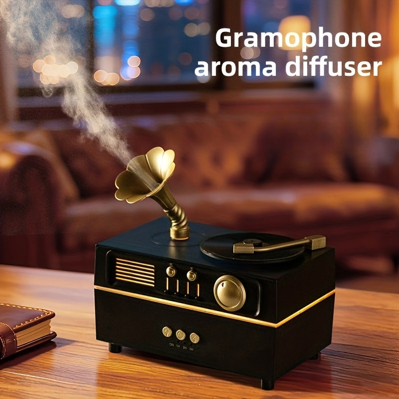 Introducing The 2025 Vintage USB Humidifier Featuring a Rotating Record Player Design And Aromatherapy Capabilities, Equipped with a 5.41oz Water Tank And a Timer That Can Be Set for 2 to 8 Hours - Ideal for Use at Home, in The Office