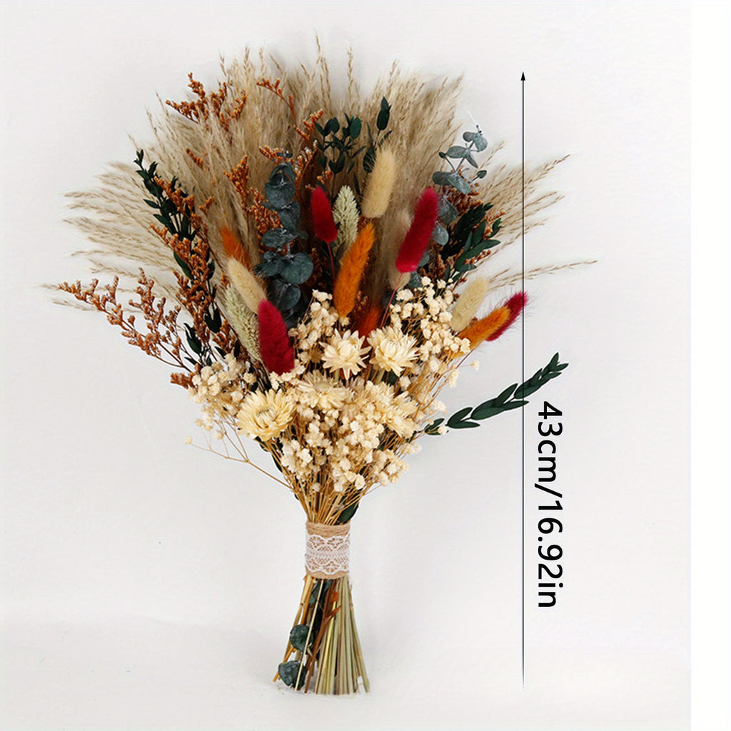 55pcs Bohemian Style Dried Flower Bouquet, Pampas Grass, Eucalyptus, and Rabbit Tail Dried Plants - Ideal for Wedding Table Decor, Bridal Bouquets, Valentine's Day, Fall, Halloween, Easter, and Thanksgiving