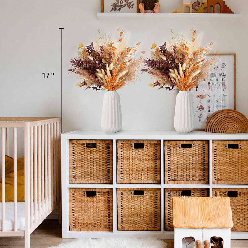 Autumn Home Decorations - Bohemian Style Flowers with Orange Pampas Grass, Fluffy Dried Flower Arrangement, Dry Pampas 1795 - 2 Pack of Pompous Flowers