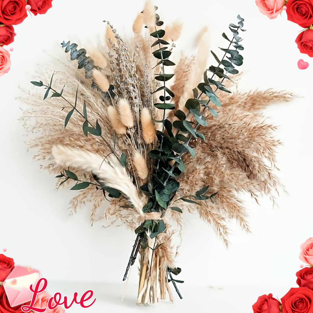 Green Pampas Grass Boho Bouquet Exquisite Lavender And Eucalyptus Dried Flower ArranSynthetic Gemstoneents for Western Boho Decor Rustic Flowers for Your Bohemian Home, Bedroom, And Wedding Table Decor