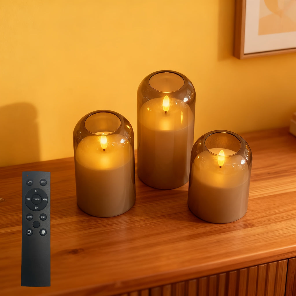 3-Pack Flameless LED Candles | Remote Controlled, Smoke-Free, Safe Home and Bathroom Decoration, Adjustable Lighting, Battery Powered (Remote Control Included, Batteries Not Included)