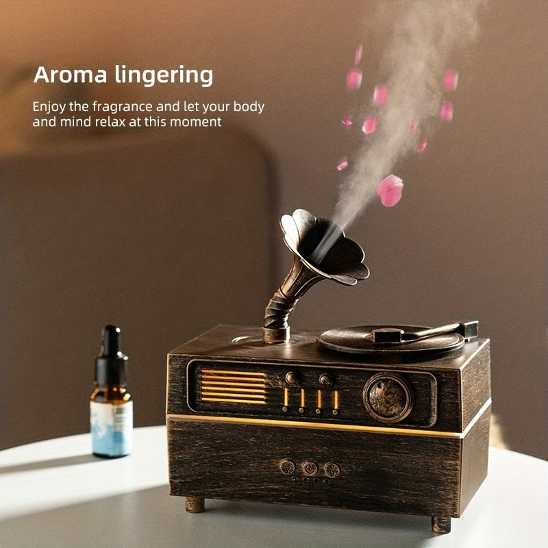 Introducing The 2025 Vintage USB Humidifier Featuring a Rotating Record Player Design And Aromatherapy Capabilities, Equipped with a 5.41oz Water Tank And a Timer That Can Be Set for 2 to 8 Hours - Ideal for Use at Home, in The Office