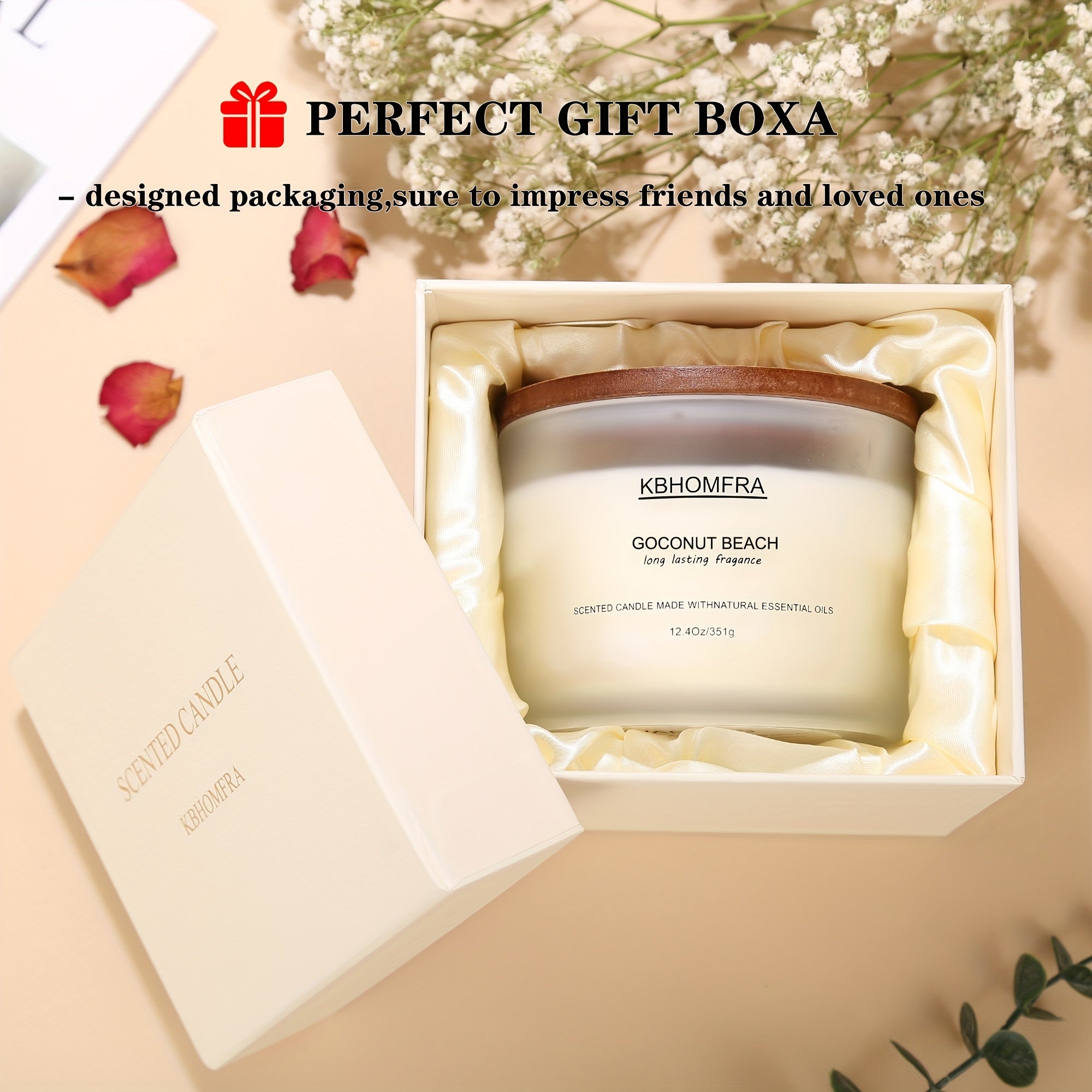 KBHOMFRA Aromatic Candle for Home with Jasmine And Lavender | 12.4Oz Large Luxury Gift Box Candle Made from Natural Soy Blend Wax, Lasting 70 Hours