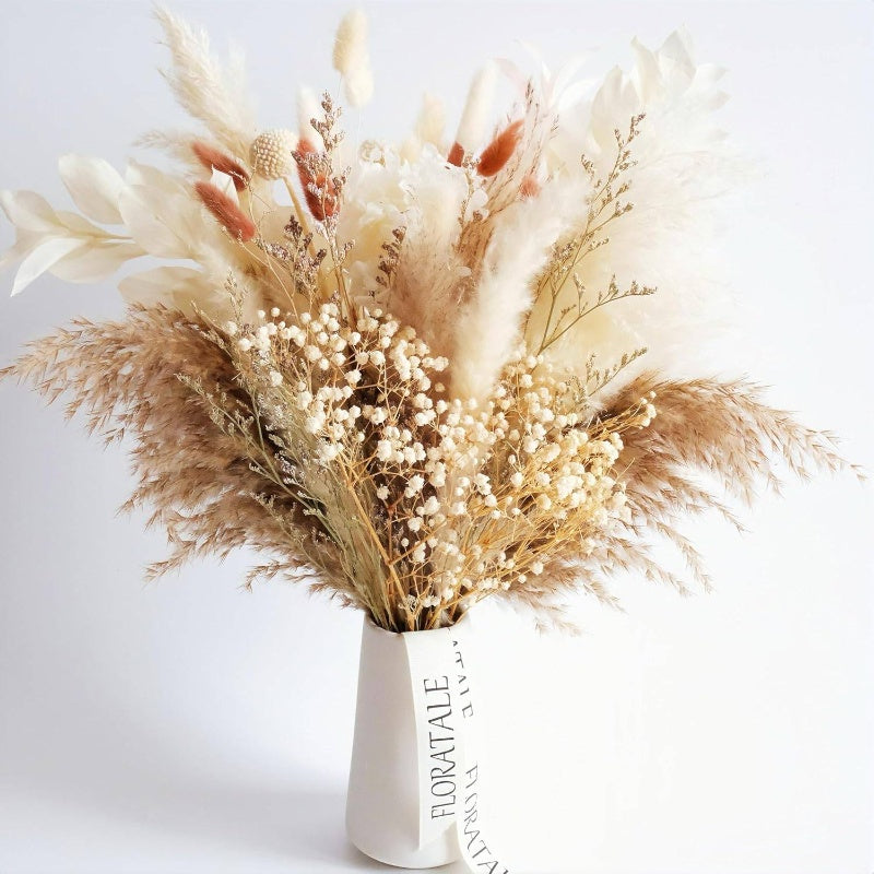 17'' Tall Dried Flower Bouquet - Natural & Brown Boho Floral Arrangement with Pampas Grass, Bunny Tails & ' Breath - Rustic Wedding Centerpiece, Home Decor in, Golden & Brown Tones - Low Maintenance Dried Flowers for Vase or No Vase Display