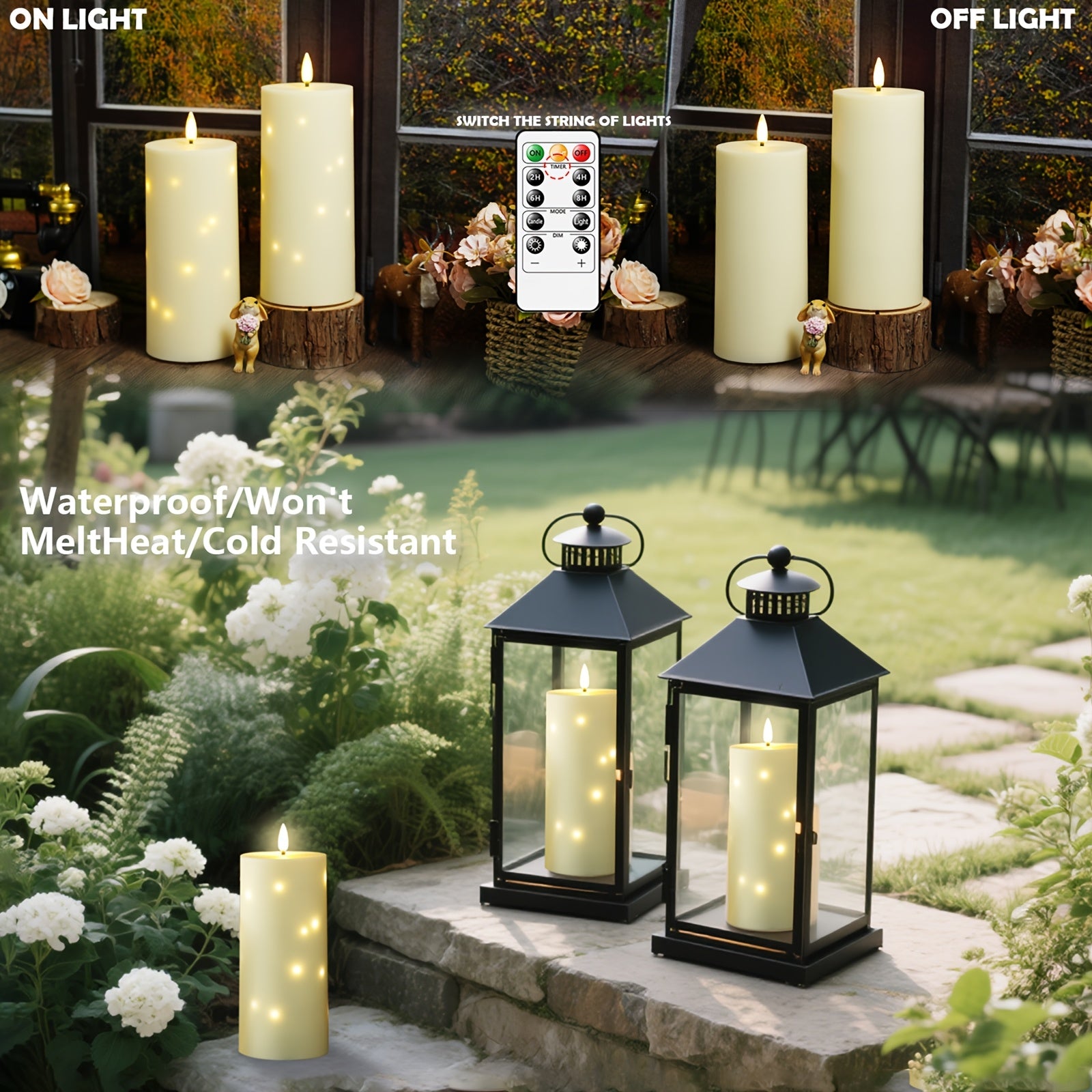 NIMIKO 2pcs Of Oversized Outdoor Waterproof Flameless Candles (D4 × 10'10) With Remote Control And Timer, Battery Powered Flashing LED Pillar Candles, Suitable For Outdoor Lounge Chairs, Porch, Durable And Suitable For Yard Decoration