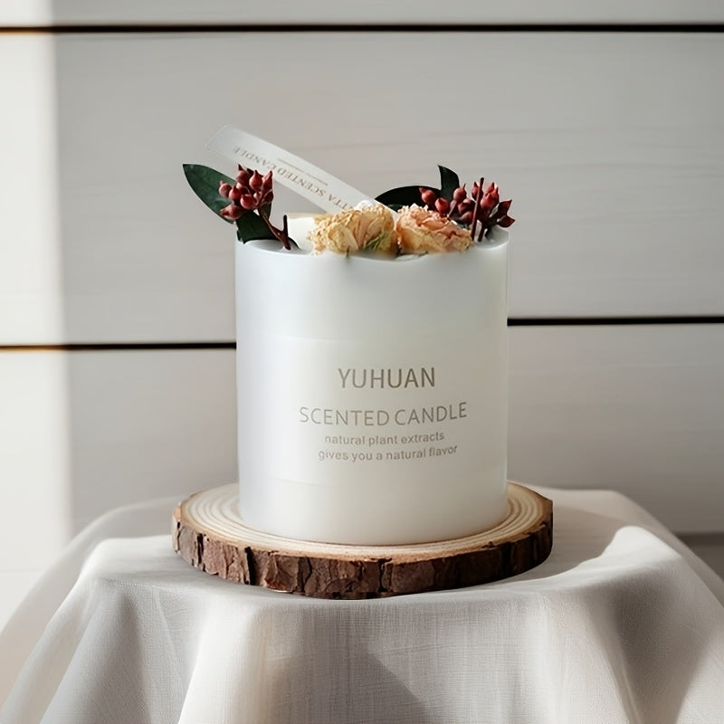 1pc, 9.5oz, Premium Floral Dry Flower Candle Floral Candle Decoration Soy Wax Home Fragrance Gift With Hand Gift, Suitable For Weddings, Anniversaries, Holiday Celebrations, Home Decoration, Valentine'S Day Gifts. Ladies' Gifts