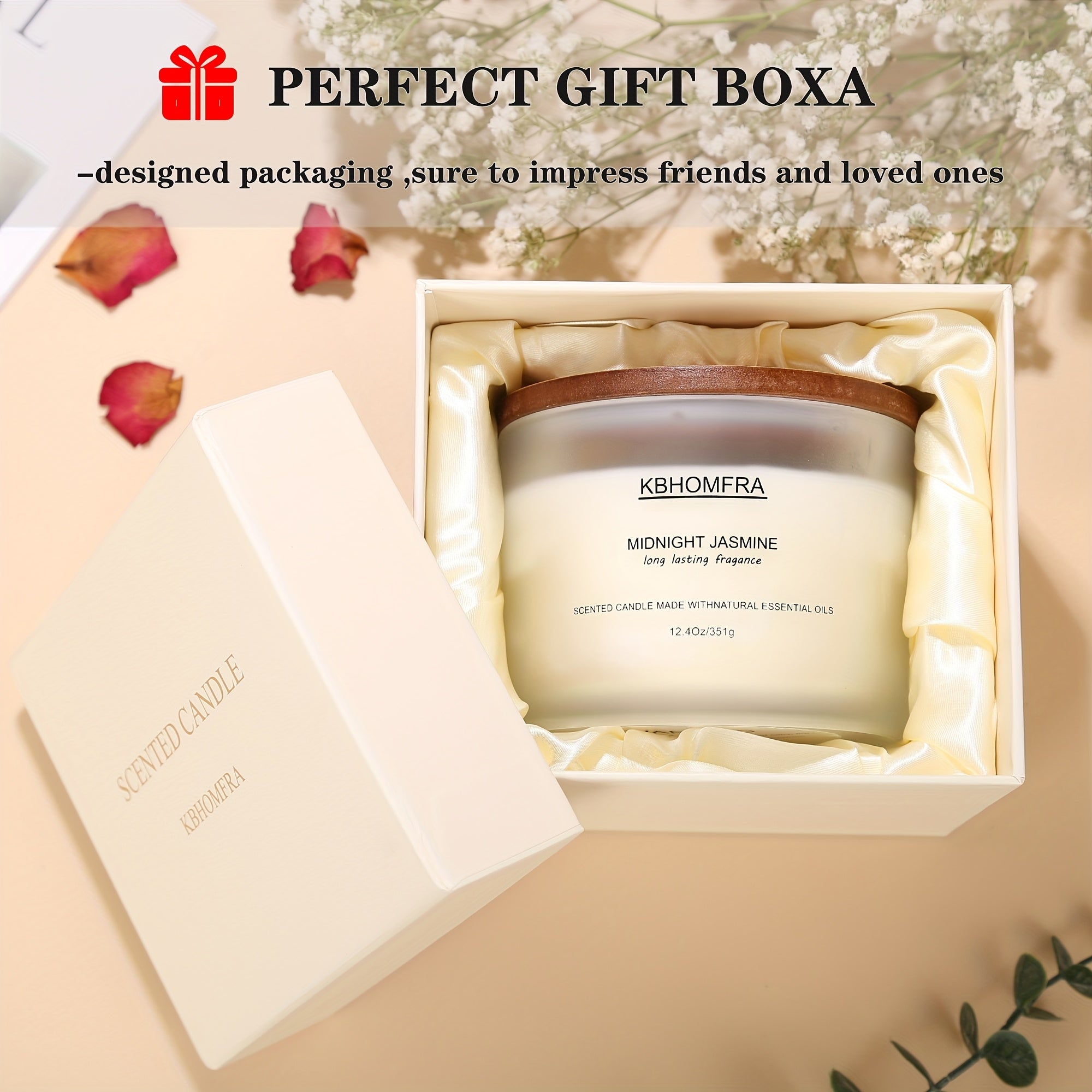 KBHOMFRA Aromatic Candle for Home with Jasmine And Lavender | 12.4Oz Large Luxury Gift Box Candle Made from Natural Soy Blend Wax, Lasting 70 Hours