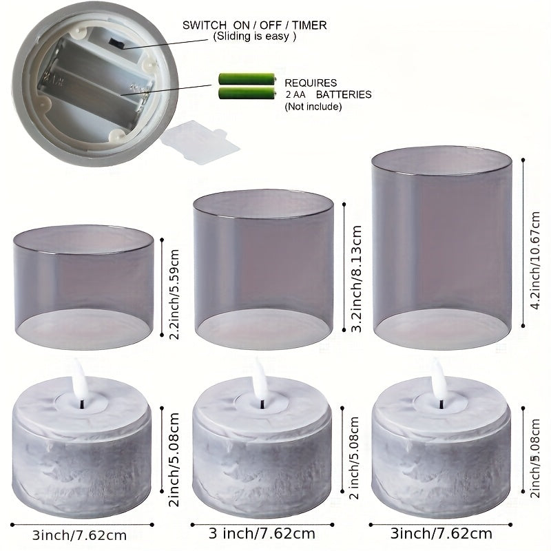 3pcs Set of LED Flameless Candles with Gray Cement Base, Suitable for Birthday Gifts, Holiday Presents, Party Decorations, etc