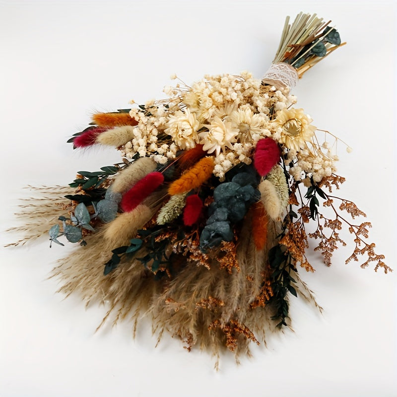 55pcs Bohemian Style Dried Flower Bouquet, Pampas Grass, Eucalyptus, and Rabbit Tail Dried Plants - Ideal for Wedding Table Decor, Bridal Bouquets, Valentine's Day, Fall, Halloween, Easter, and Thanksgiving
