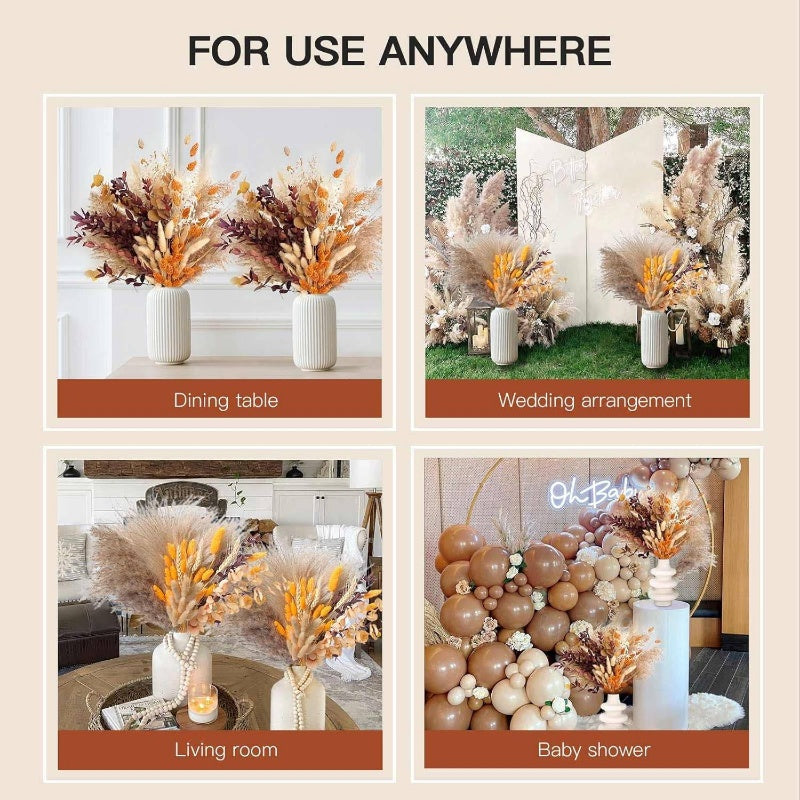 Autumn Home Decorations - Bohemian Style Flowers with Orange Pampas Grass, Fluffy Dried Flower Arrangement, Dry Pampas 1795 - 2 Pack of Pompous Flowers