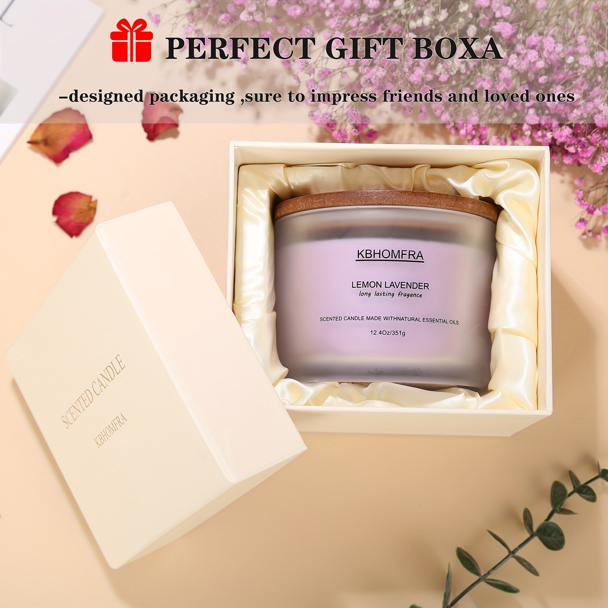 KBHOMFRA Aromatic Candle for Home with Jasmine And Lavender | 12.4Oz Large Luxury Gift Box Candle Made from Natural Soy Blend Wax, Lasting 70 Hours