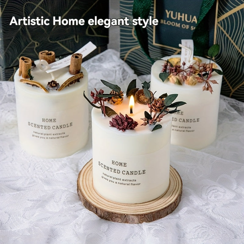 1pc, 9.5oz, Premium Floral Dry Flower Candle Floral Candle Decoration Soy Wax Home Fragrance Gift With Hand Gift, Suitable For Weddings, Anniversaries, Holiday Celebrations, Home Decoration, Valentine'S Day Gifts. Ladies' Gifts