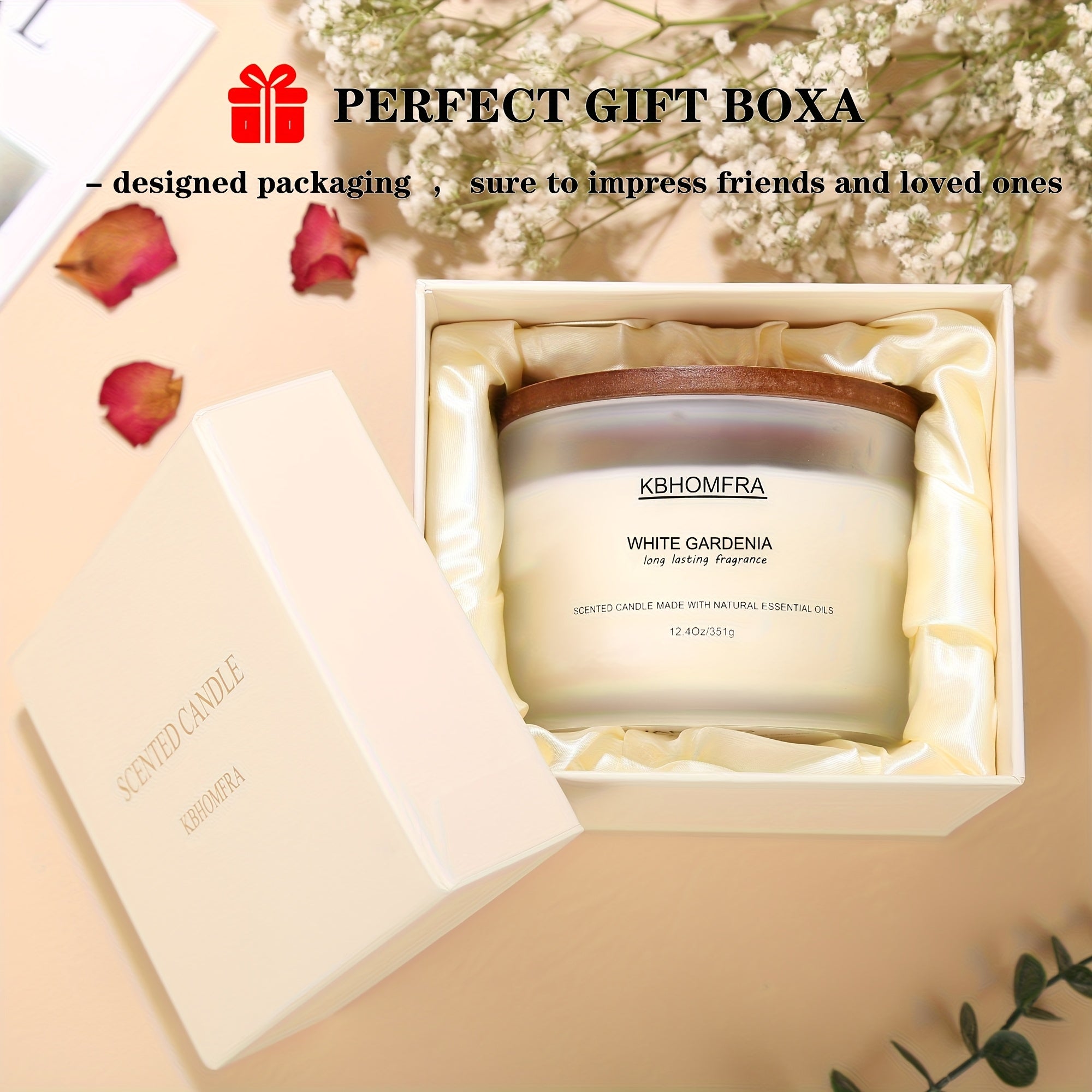 KBHOMFRA Aromatic Candle for Home with Jasmine And Lavender | 12.4Oz Large Luxury Gift Box Candle Made from Natural Soy Blend Wax, Lasting 70 Hours
