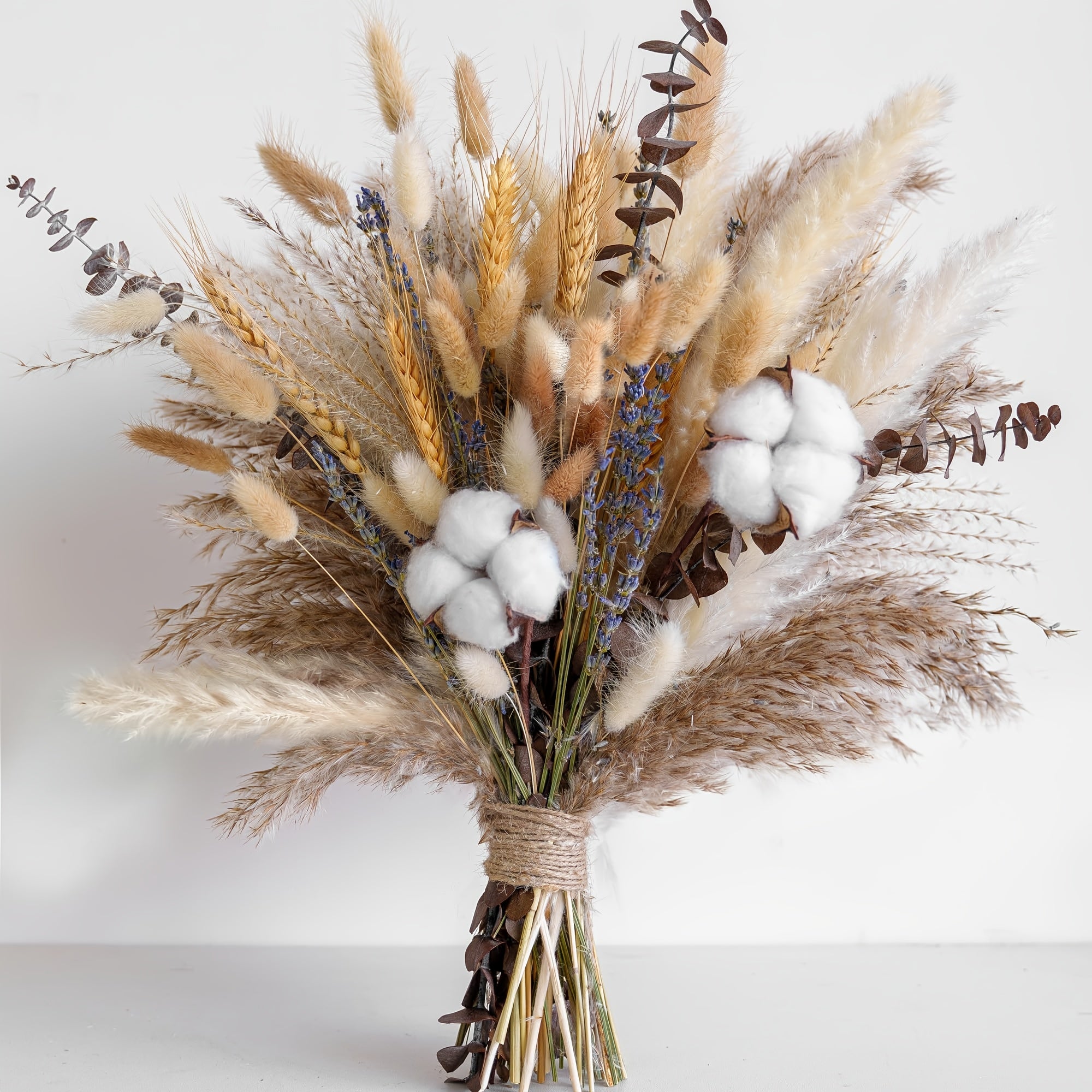 Green Pampas Grass Boho Bouquet Exquisite Lavender And Eucalyptus Dried Flower ArranSynthetic Gemstoneents for Western Boho Decor Rustic Flowers for Your Bohemian Home, Bedroom, And Wedding Table Decor