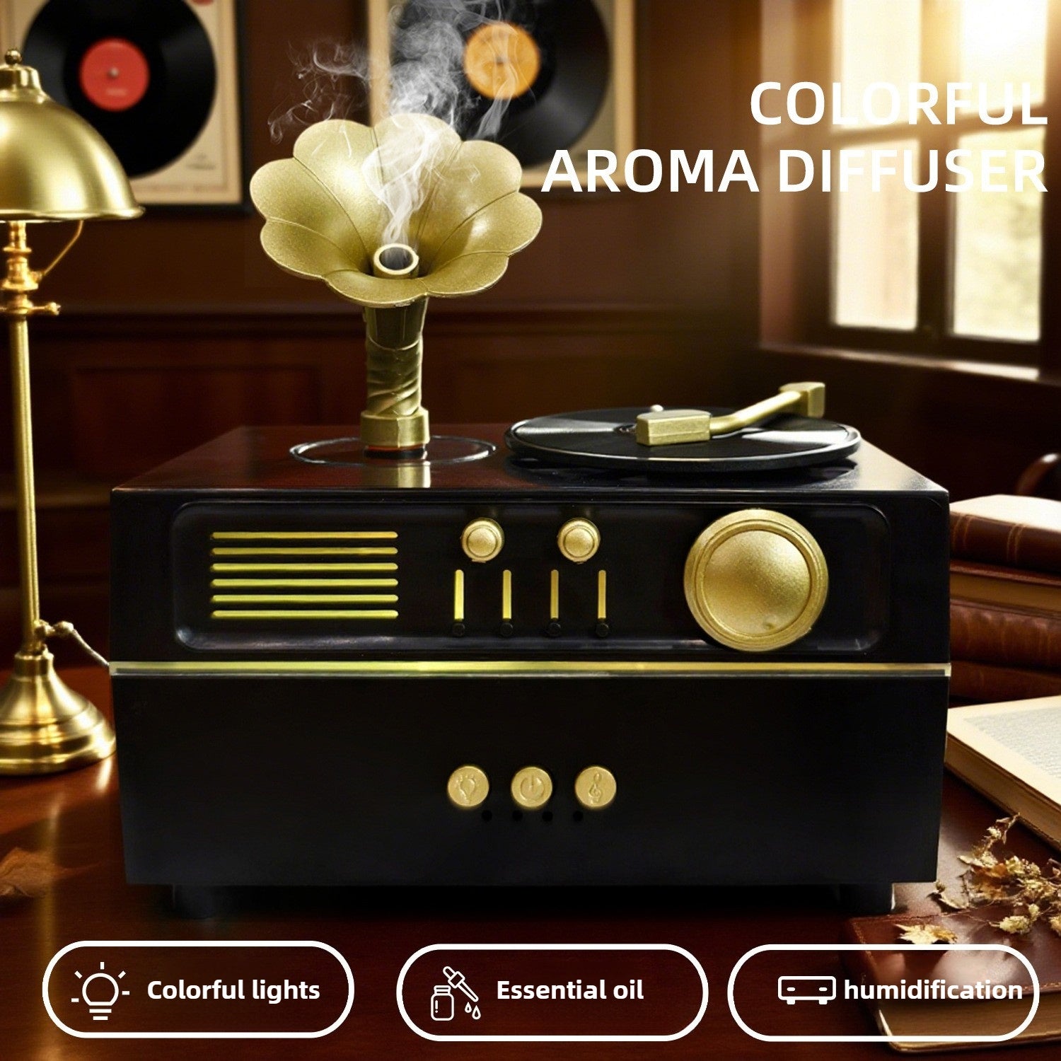 Introducing The 2025 Vintage USB Humidifier Featuring a Rotating Record Player Design And Aromatherapy Capabilities, Equipped with a 5.41oz Water Tank And a Timer That Can Be Set for 2 to 8 Hours - Ideal for Use at Home, in The Office