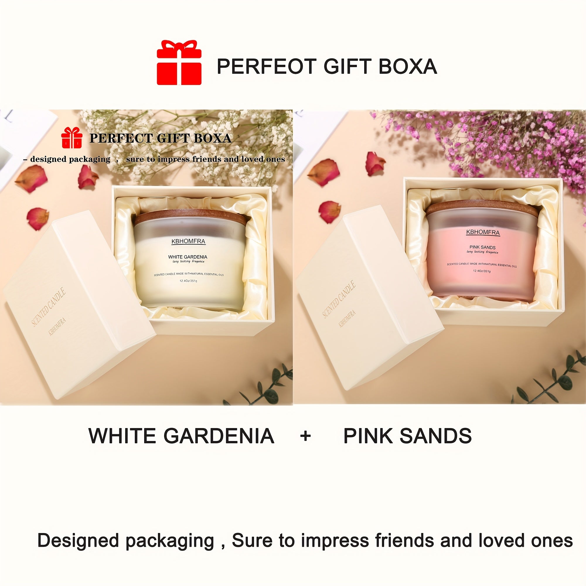 KBHOMFRA 2Pack Scented Candle for Home, Coconut Jasmine Lavender Essential Oils Fragrant, Soy Wax 12.4Oz Large Capacity, 3-Wick 70 Hours Burn, for Festival Luxury Gift, Sleep Relaxation Ambience