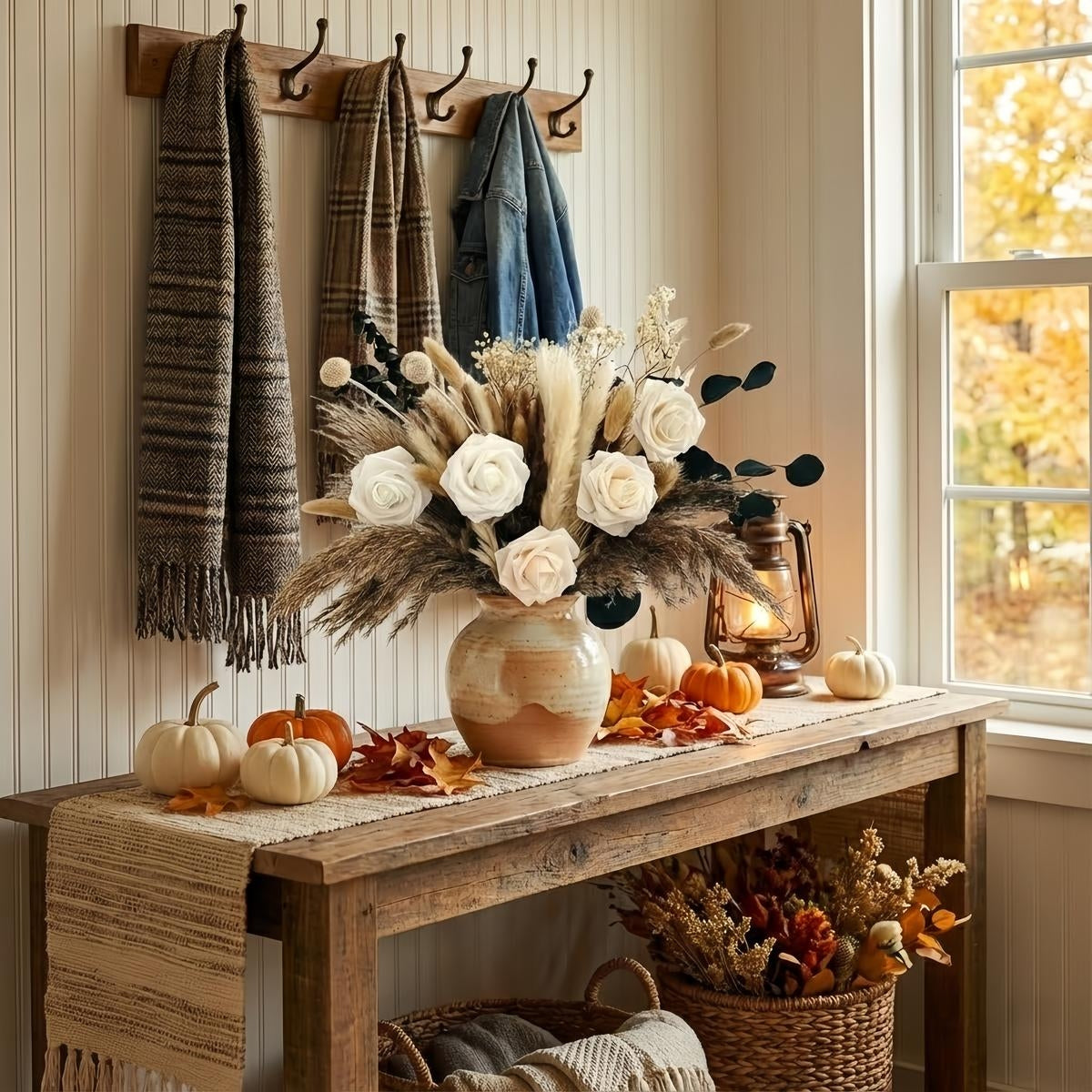 Natural Dried Pampas Grass Bouquet with Bunny Tail Flowers - Artificial Boho Wedding & Home Decor, Reed Grass Arrangement, Low Maintenance Dried Flower Centerpiece for Parties, Rustic Bohemian for - Display