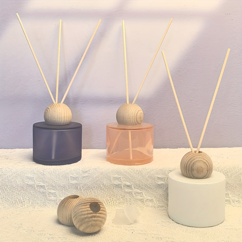 Rattan Reed Diffuser Refill Bottle with Wooden Lid, Glass Container for Essential Oils, Perfume, and Aromatherapy Decor