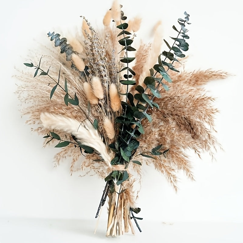 Green Pampas Grass Boho Bouquet Exquisite Lavender And Eucalyptus Dried Flower ArranSynthetic Gemstoneents for Western Boho Decor Rustic Flowers for Your Bohemian Home, Bedroom, And Wedding Table Decor