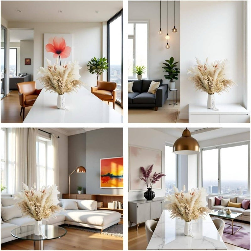 17'' Tall Dried Flower Bouquet - Natural & Brown Boho Floral Arrangement with Pampas Grass, Bunny Tails & ' Breath - Rustic Wedding Centerpiece, Home Decor in, Golden & Brown Tones - Low Maintenance Dried Flowers for Vase or No Vase Display