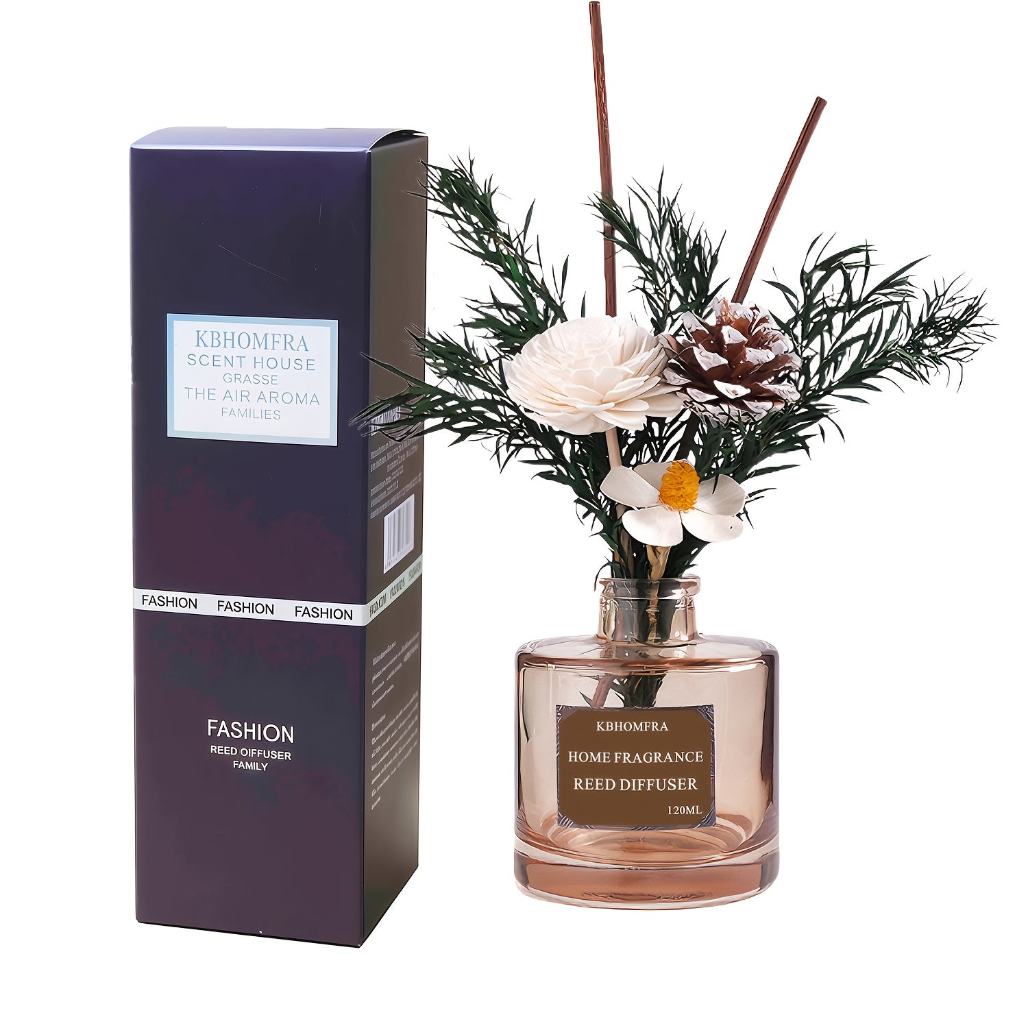 KBHOMFRA Reed Diffuser Jasmine Cedar Sandalwood Scent Fall Diffusers with Dried Flowers Diffuser Sticks 4.06oz Essential Oil 90 Days Long-lasting Fragrance for Livingroom, Bedroom And Bathroom.