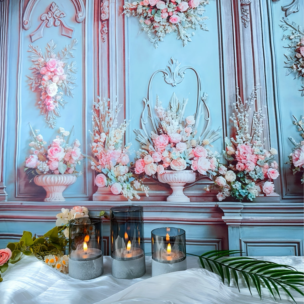 3pcs Set of LED Flameless Candles with Gray Cement Base, Suitable for Birthday Gifts, Holiday Presents, Party Decorations, etc