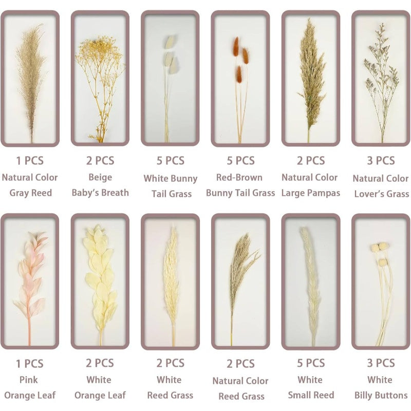 17'' Tall Dried Flower Bouquet - Natural & Brown Boho Floral Arrangement with Pampas Grass, Bunny Tails & ' Breath - Rustic Wedding Centerpiece, Home Decor in, Golden & Brown Tones - Low Maintenance Dried Flowers for Vase or No Vase Display