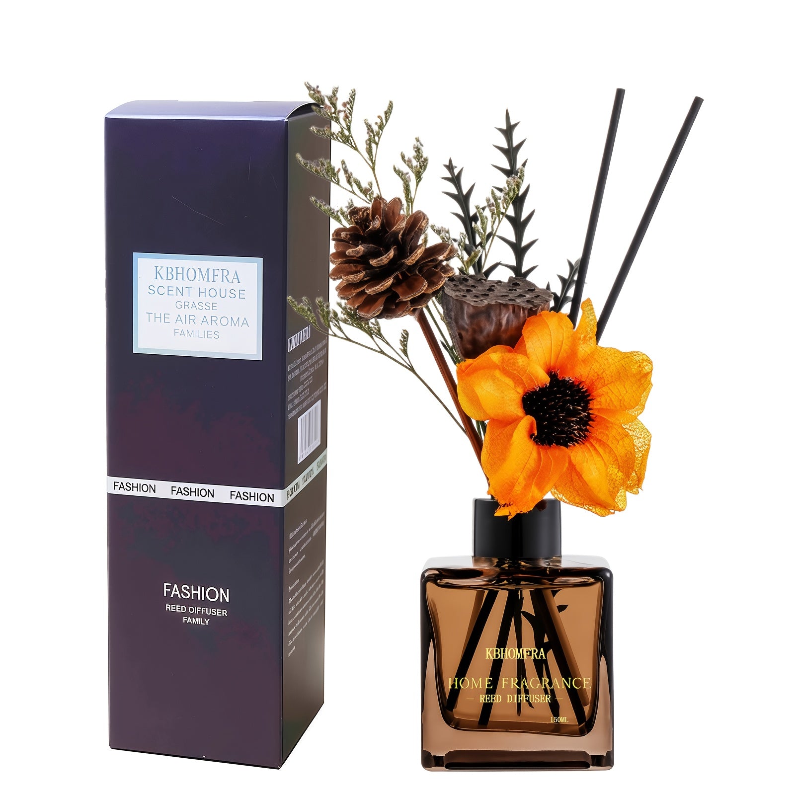 KBHOMFRA Jasmine Orange Reed Diffuser with Dried Flowers Diffuser Sticks 5.07fl.oz Essential Oil 90 Days Long-Lasting Scent for Home Livingroom Bedroom And Bathroom