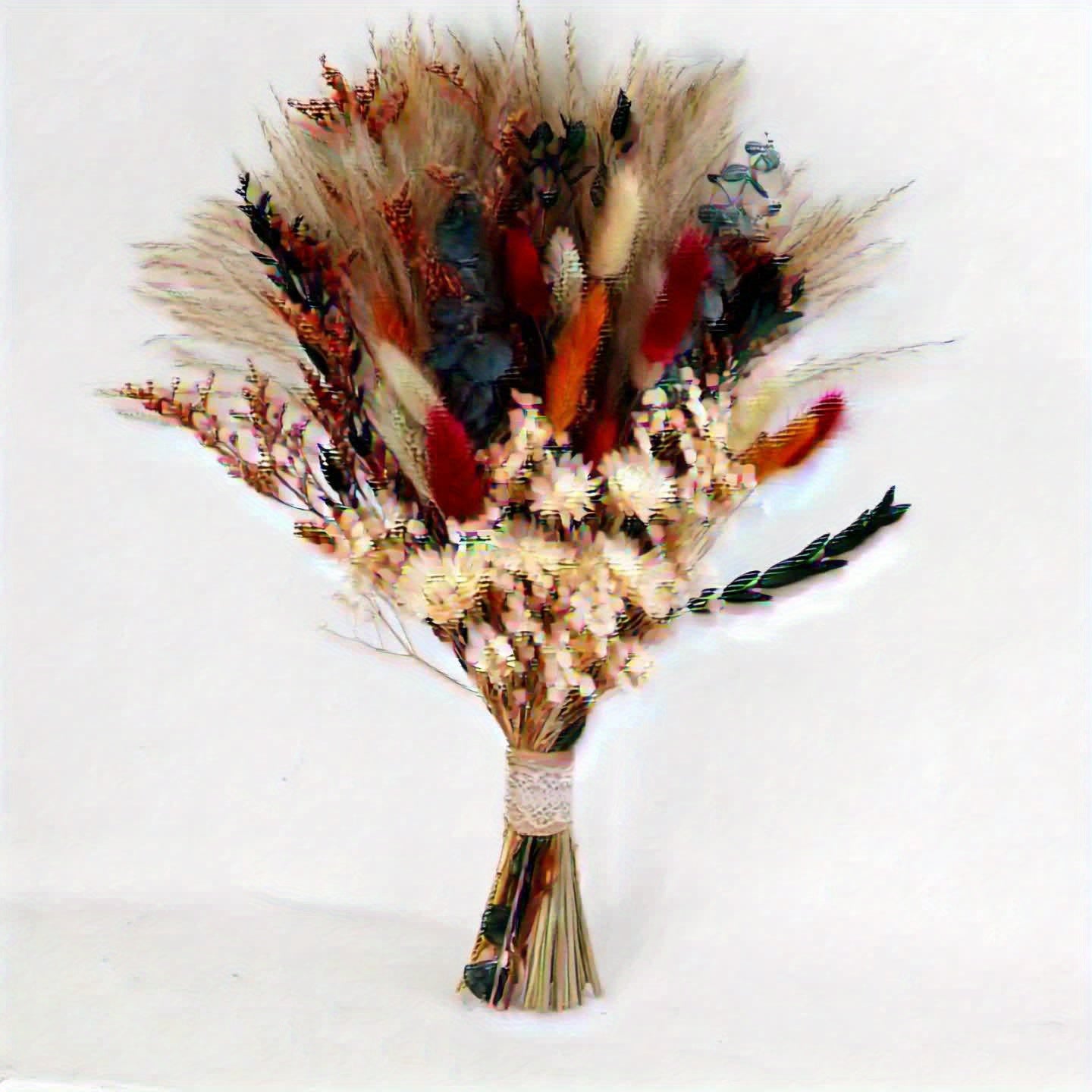 55pcs Bohemian Style Dried Flower Bouquet, Pampas Grass, Eucalyptus, and Rabbit Tail Dried Plants - Ideal for Wedding Table Decor, Bridal Bouquets, Valentine's Day, Fall, Halloween, Easter, and Thanksgiving