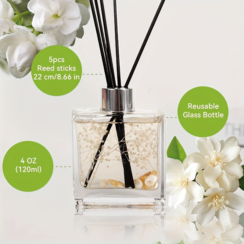 Reed Diffuser Sets, 4oz White Gardenia & Jasmine Aromatherapy, Toilet Deodorizer Household Air Fresh Loose Fragrance, Lasting Fragrance, for Bedroom, Living Room, Study Fragrance Decoration, Advanced Hotel