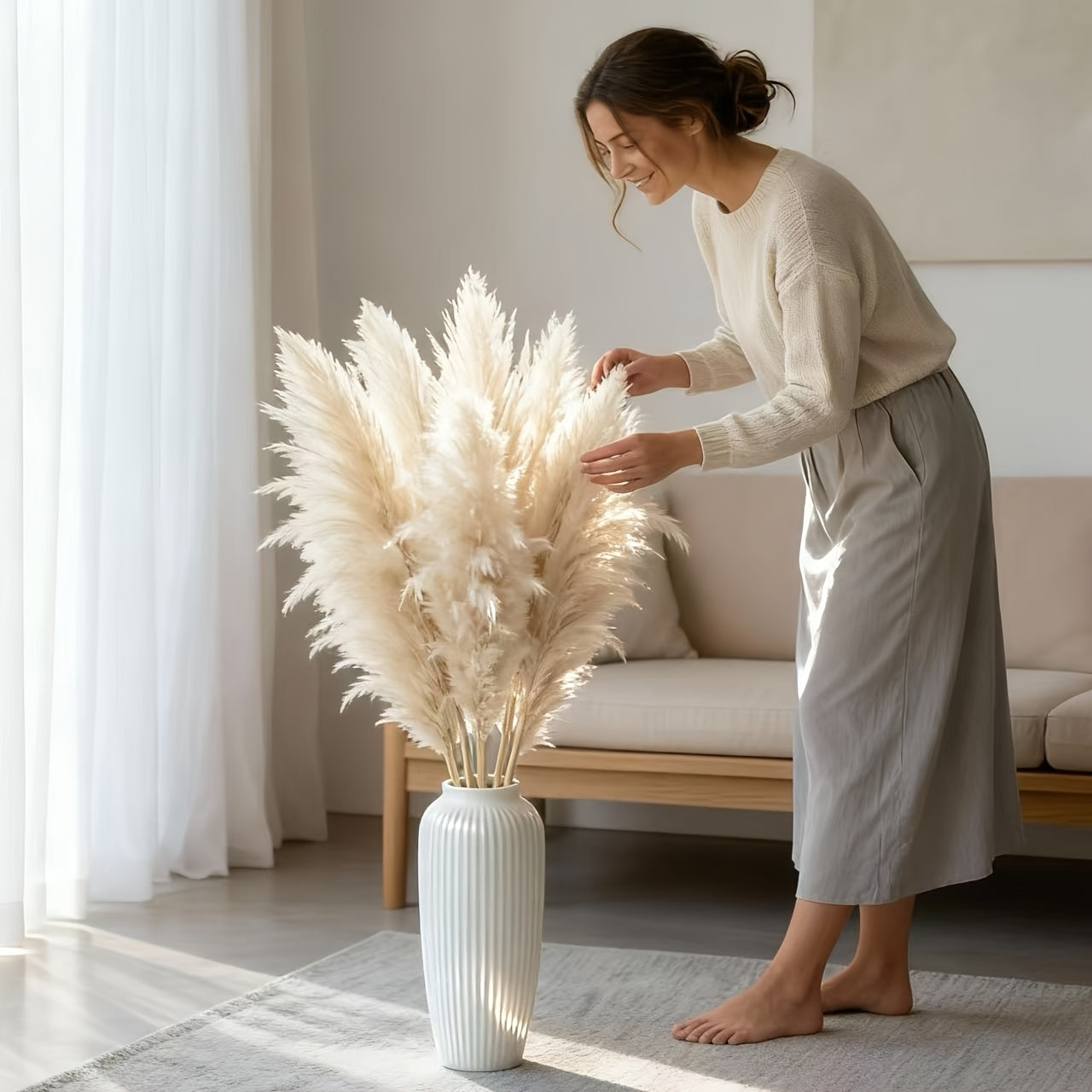 39 Inches Tall, Natural, Elegant And Fluffy Reed Grass, Large Dried Bouquet, Bohemian Style, Decorated with Farmhouse And High Foam Grass, Restaurant Vase Decor Bouquet - No Maintenance Required for Indoor\u002Foutdoor Decorations