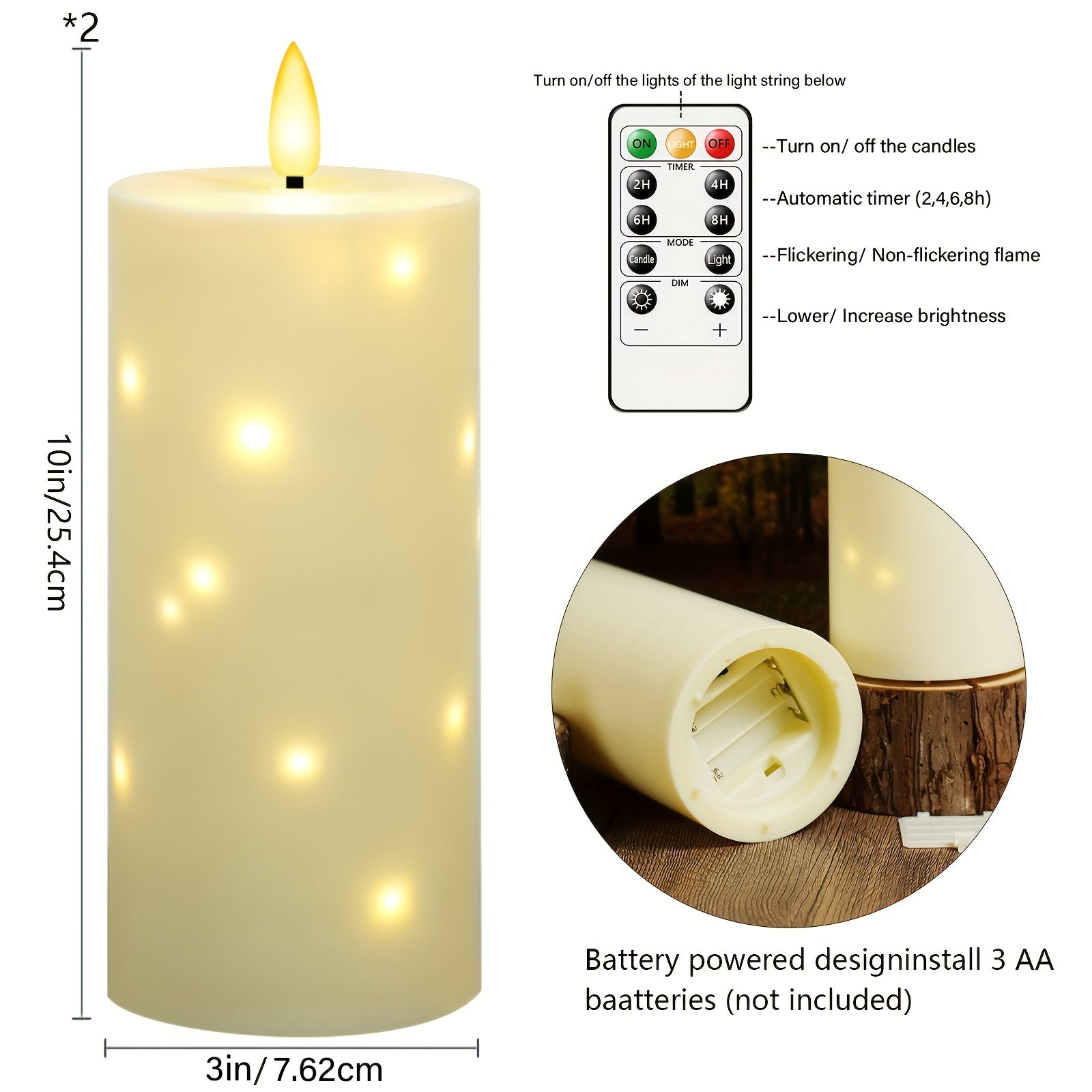 NIMIKO 2pcs Of Oversized Outdoor Waterproof Flameless Candles (D4 × 10'10) With Remote Control And Timer, Battery Powered Flashing LED Pillar Candles, Suitable For Outdoor Lounge Chairs, Porch, Durable And Suitable For Yard Decoration