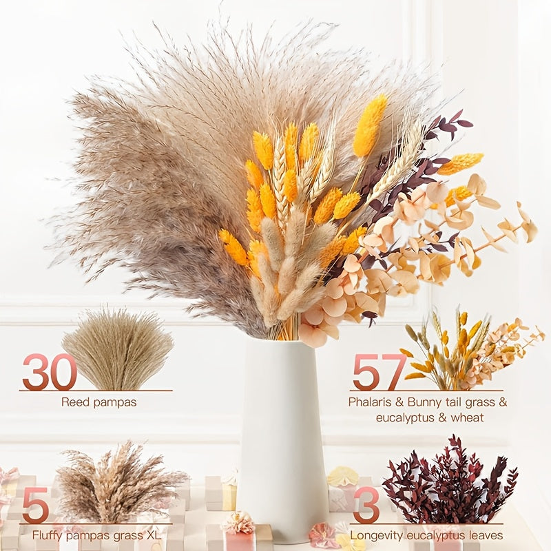 Green Pampas Grass Boho Bouquet Exquisite Lavender And Eucalyptus Dried Flower ArranSynthetic Gemstoneents for Western Boho Decor Rustic Flowers for Your Bohemian Home, Bedroom, And Wedding Table Decor